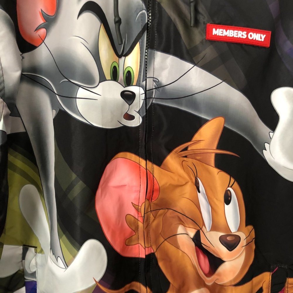 Members Only MW090421-BLK Mens Large Tom and Jerry Hooded Full Zip Windbreaker - Picture 12 of 12